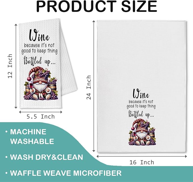 Gnomes Wine Kitchen Hand Towels Set of 2, Wine Dish Tea Towels - Image 7