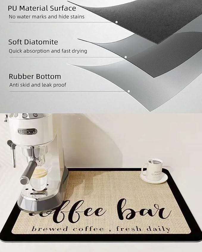Coffee Mat 12"x19" Coffee Bar Mat Rubber Backed Bar Accessories Super Absorbent - Image 3