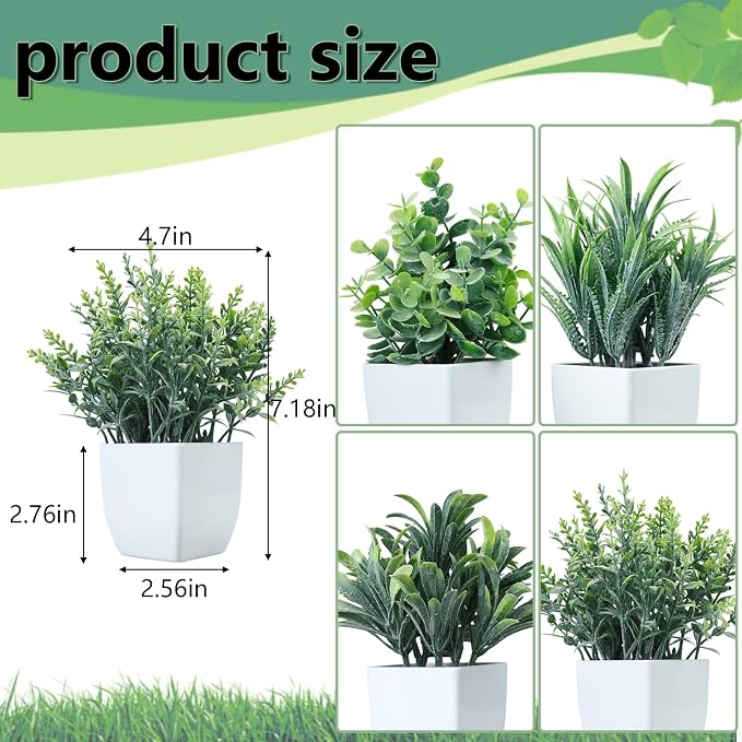 GREENTIME 4 Pack Fake Plants in White Pot Small Artificial Eucalyptus Potted - Image 2