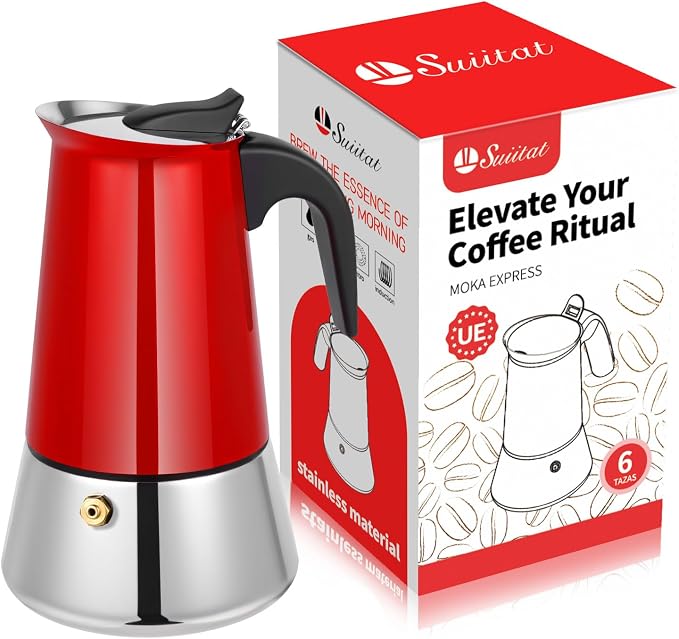 Moka Pot, 6 Cups Stovetop Espresso Maker, 304 Stainless Steel Moka Pot by Suiitat
