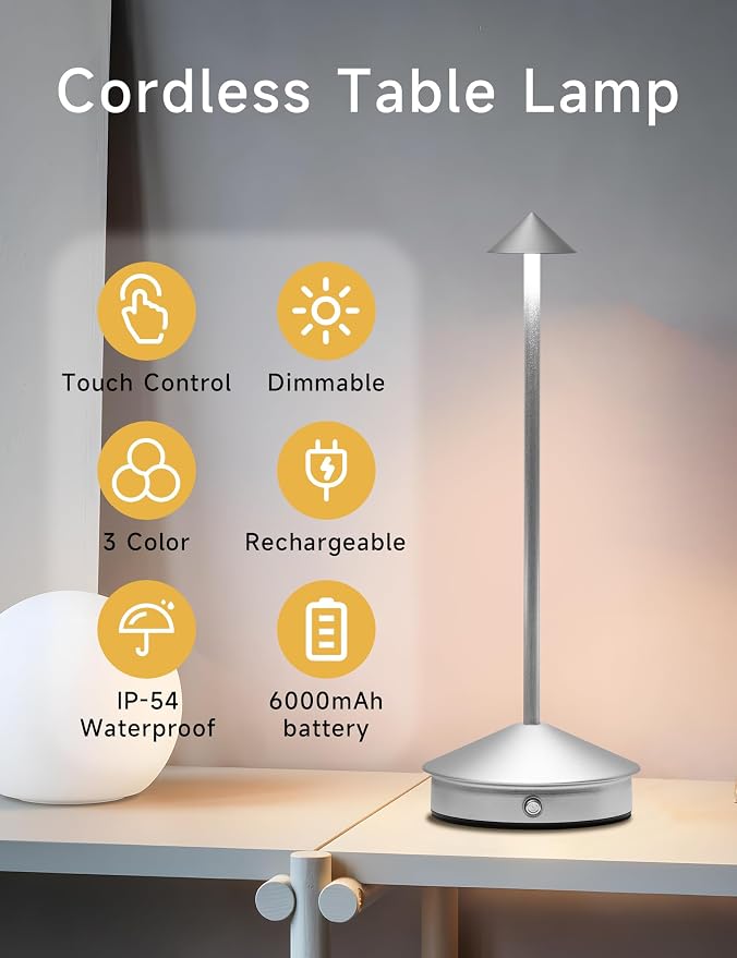 Cordless Table Lamps, LED Rechargeable Desk Lamp, Portable Modern USB Battery - Image 2