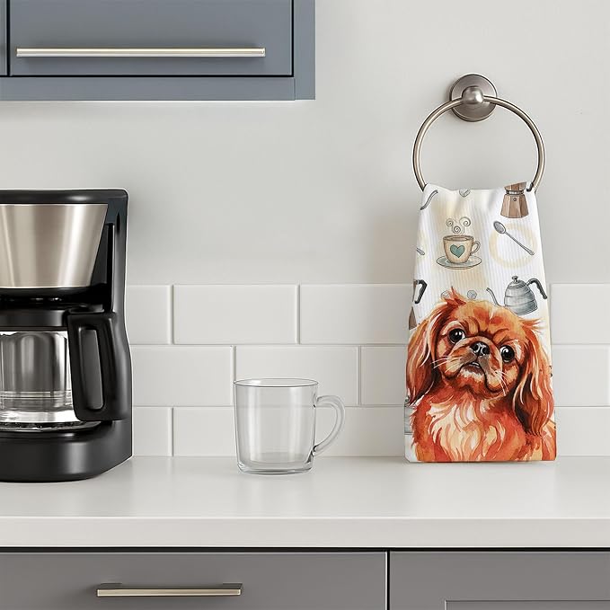 Caroline's Treasures Red Pekingese Coffee Bar Kitchen Towel Velour Plush Front - Image 3