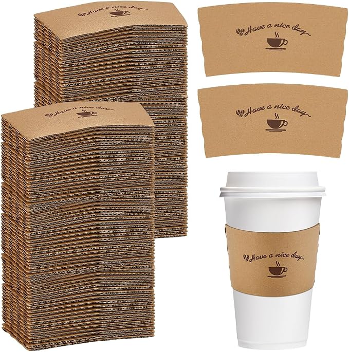 300 Packs Coffee Sleeves, Paper Coffee Cup Sleeves Hot Drink Holder Corrugated by INTERWARM