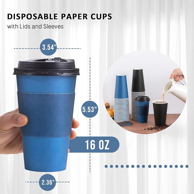 SIUQ 100 Pack 16 oz Disposable Coffee Cups - Image 3