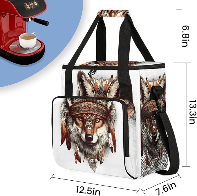 Boho Wolf Coffee Maker Carring Bag, Large Insulated Storage Organizer Case Tote - Image 2