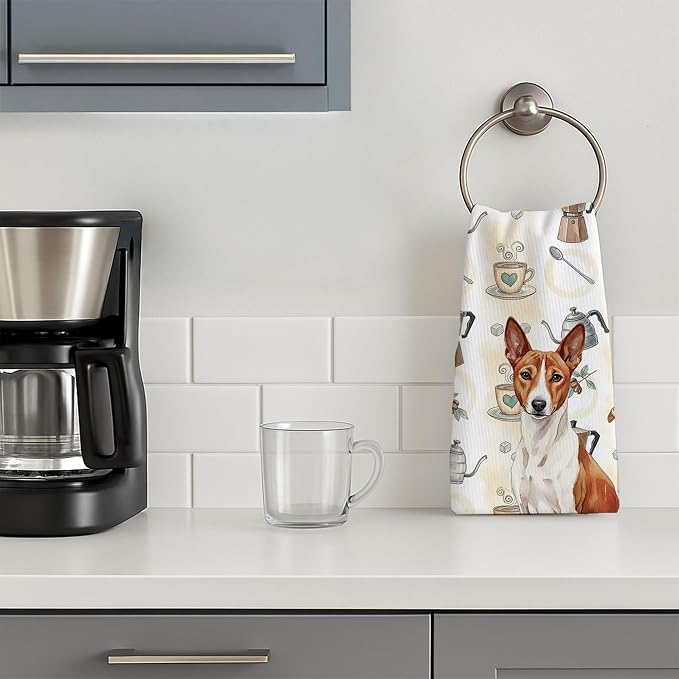 Caroline's Treasures Red and White Basenji Coffee Bar Kitchen Towel Velour - Image 3