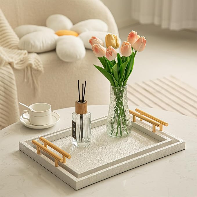 Modern Elegant Large Wood Serving Tray, Home Decorative Rectangle Ottoman - Image 5
