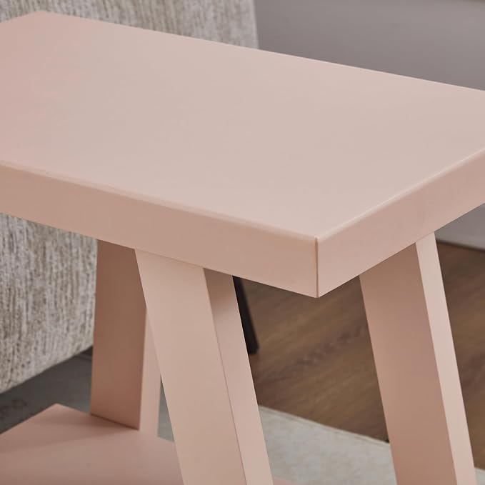 Pink Wood Side Table with Storage Shelf, 23.5 Inch Contemporary Accent Table - Image 5