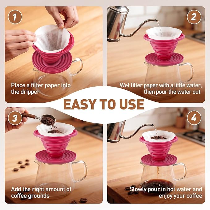 2Pcs Collapsible Pour Over Coffee Dripper, Silicone Filter Holder | Reusable - Image 3