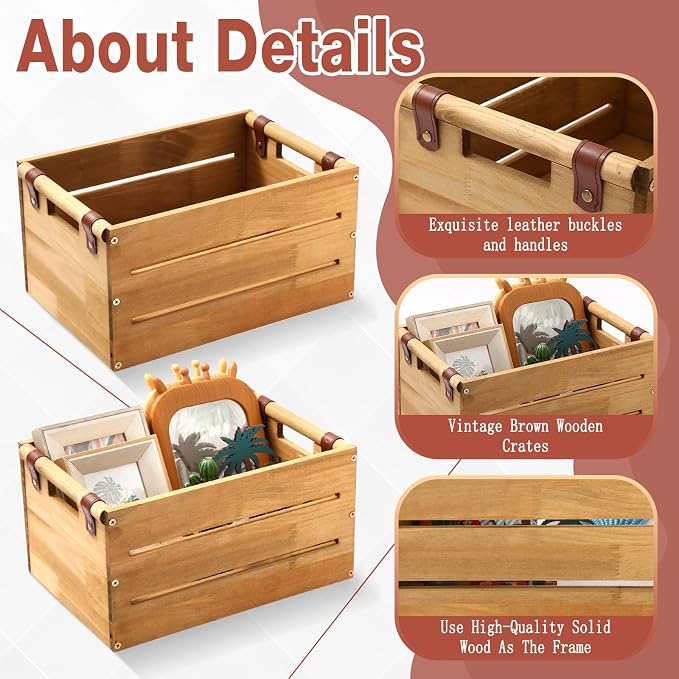 Chunful Set of 2 Rustic Wooden Crate Large Farmhouse Wood Storage Container - Image 3