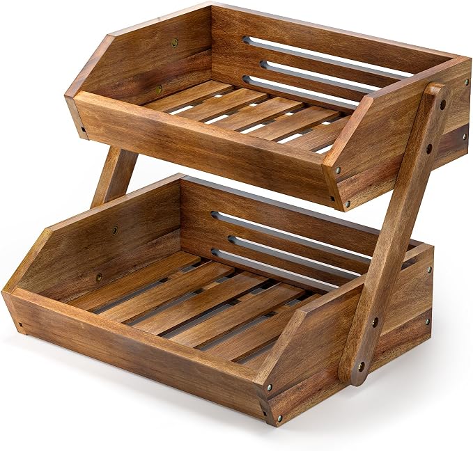 G.a HOMEFAVOR Fruit Basket: 2-Tier Acacia Wood Fruit Bowl by GaHOMEFAVOR