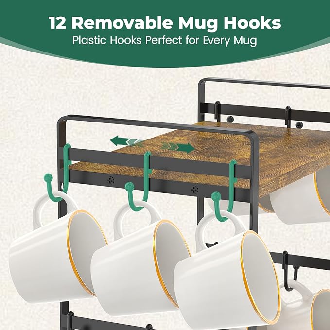 EsLuker.ly 2 Tier Coffee Mug Holder Station Bar Organize Countertop, Mug Cup - Image 4