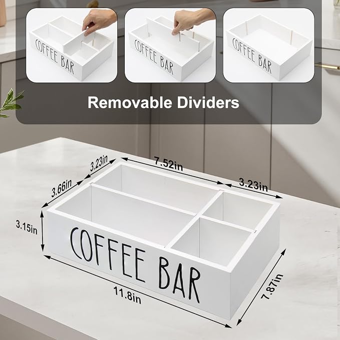Coffee Station Organizer with Removable Dividers Disposable Cup Holder Wooden - Image 4