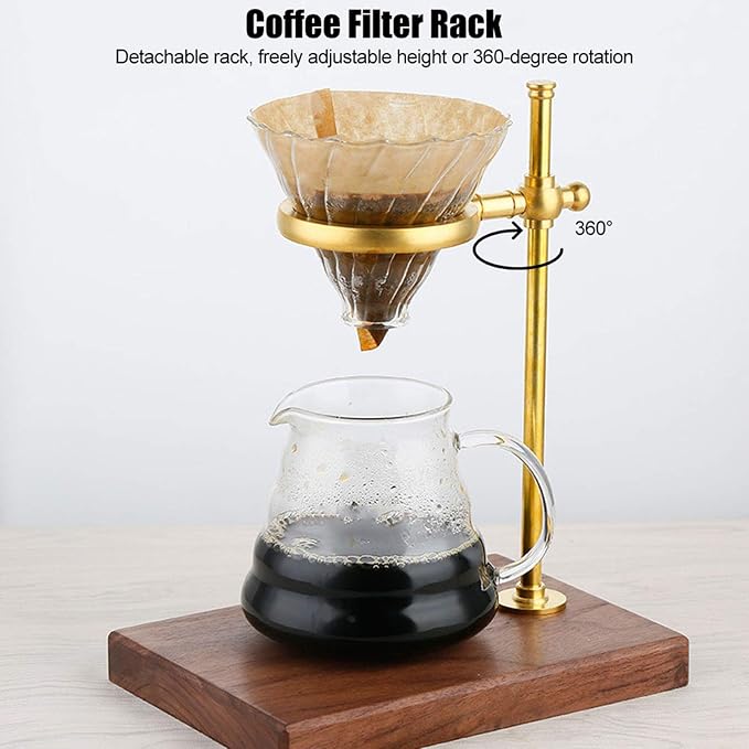 Pour Over Coffee Dripper Stand, Wooden Brass Coffee Filter Holder Drip Filter - Image 3