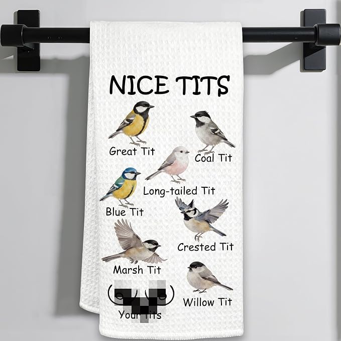 Funny Bird Hand Towel, Nice Tits Humor Bathroom Hand Towel by Unknown