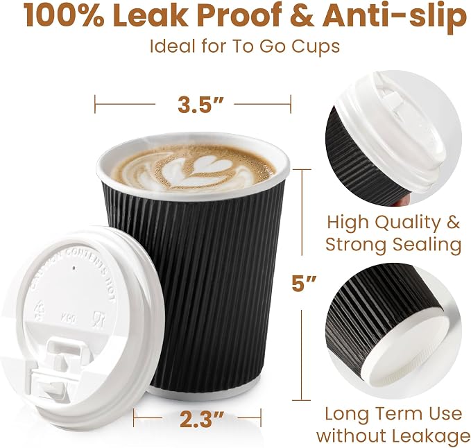 Fit Meal Prep 100 Pack 12 oz Black Disposable Coffee Cups - Image 2
