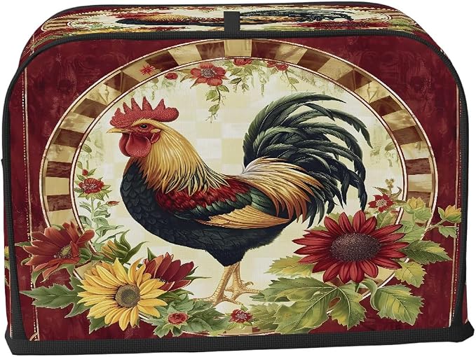 Rooster Sunflower Farmhouse Toaster Cover 4 Slice Wide Slot Washable Appliance - Image 2