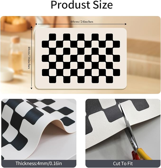 Checkered Drying Mat 24''x16'' Absorbent Pet Feeding Pad Large Coffee Bar - Image 3
