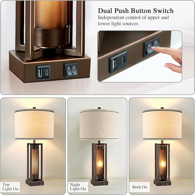 Rustic Table Lamps for Living Room Set of 2 - Image 3
