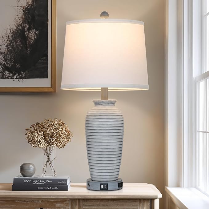 CINSARY 25" Vintage Farmhouse Jar Table Lamps, Single Rustic Bedside Lamp - Image 6