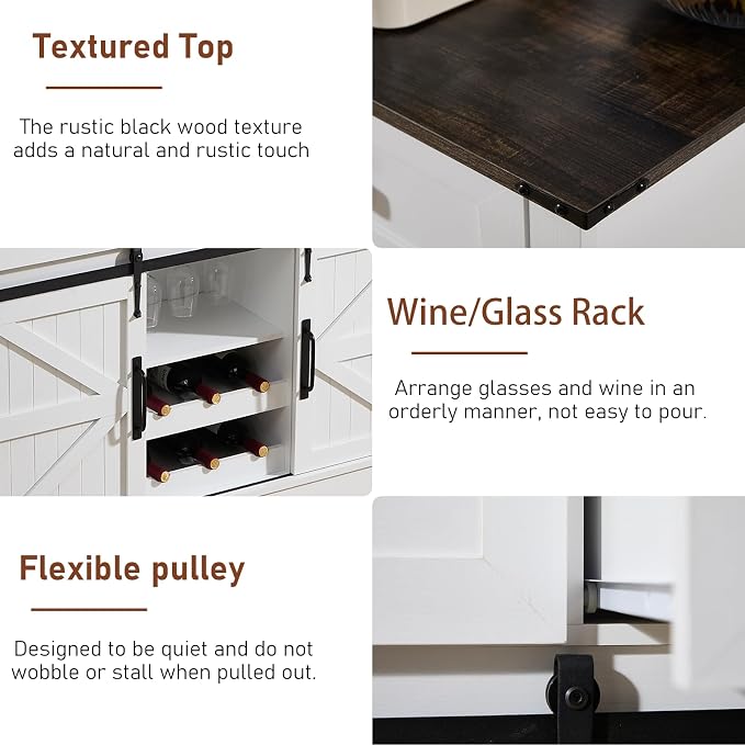 Kmax Farmhouse Wine Bar Cabinet w, 54” Buffet Cabinet - Image 5