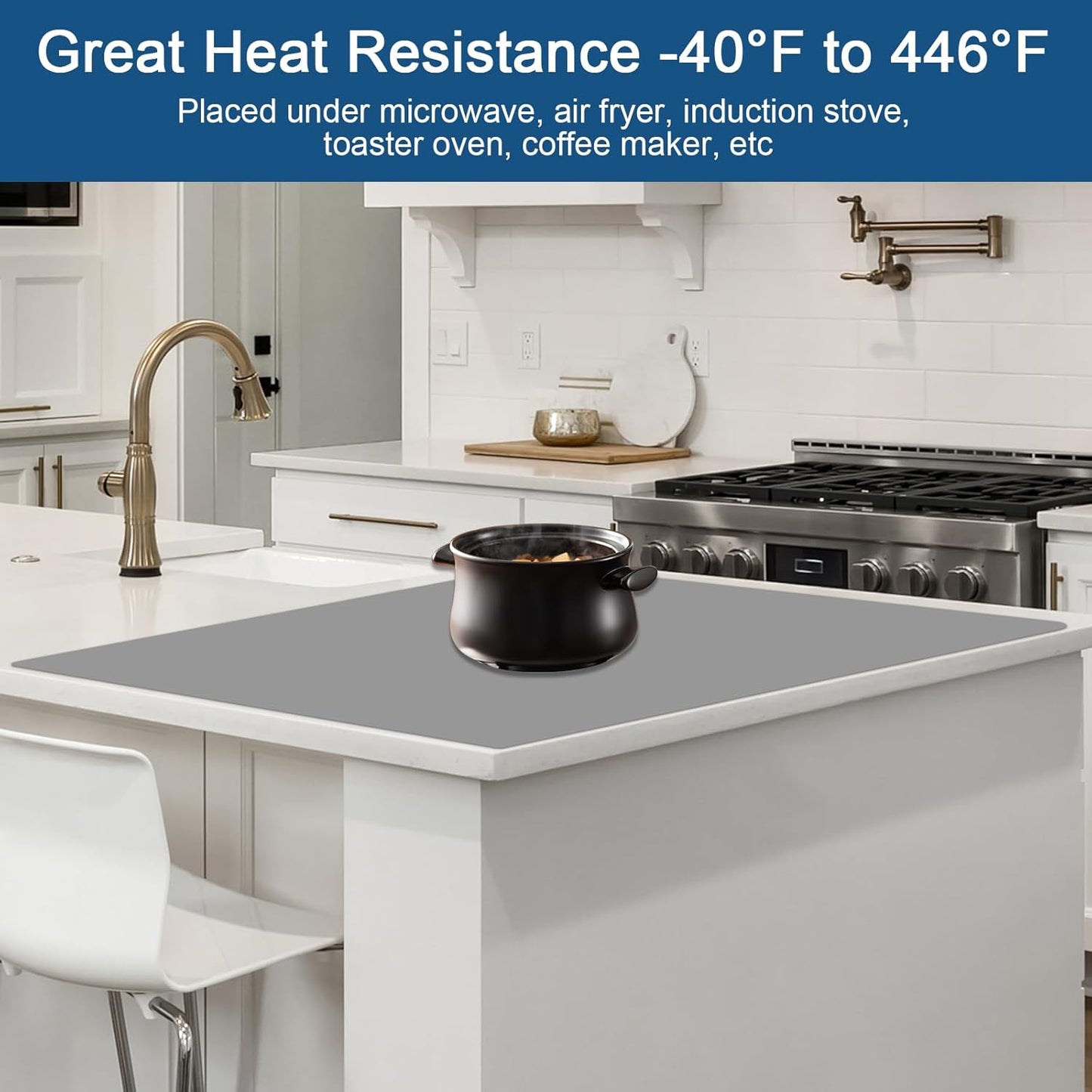 24"x24"(60cmx60cm) Silicone Mat for Kitchen Counter, Heat Resistant Non-Slip Countertop Protector, Waterproof Silicone Craft Mat for Kitchen Island, Dark Gray