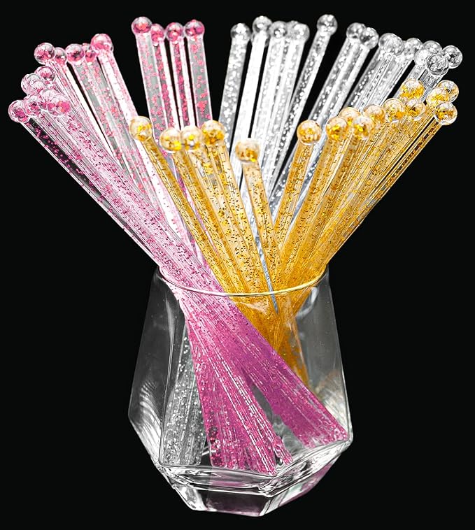 hapray 100-PCS Gold Pink Silver Glitter Plastic Swizzle Sticks, Crystal Cake by hapray