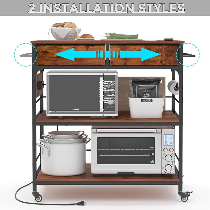 Kitchen Island with Storage, Rolling Kitchen Island Cart with Power Outlet - Image 3