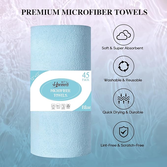 HONOVA Microfiber Cleaning Cloth Roll 45 Pack, Tear Away Microfiber Towels Roll - Image 3