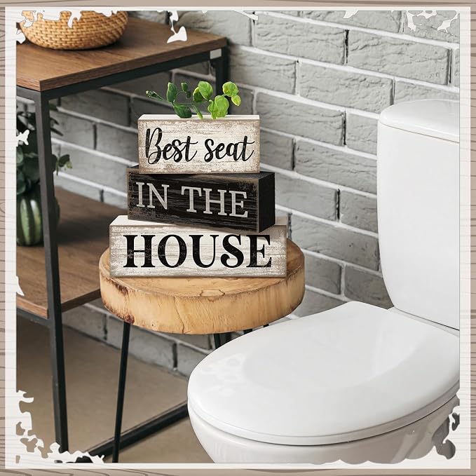 Moucuny 4 Pcs Bathroom Shelf Decor Signs Farmhouse Best Seat in the House - Image 5