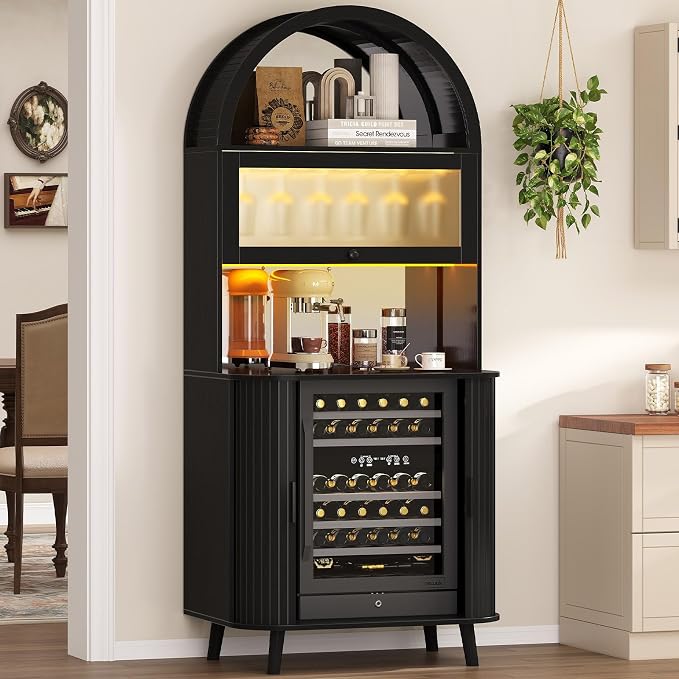 LVB Wine Cabinet with Fridge Space, Fluted Wine Cabinets with Rack Mirror by LVB