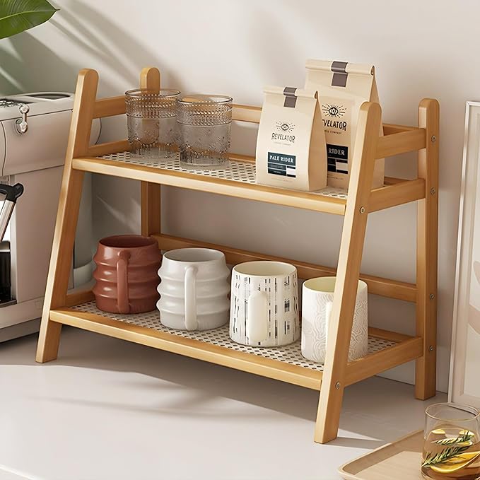 2 Tier Coffee Bar Station Organizer & Bamboo Mug Holder – Countertop Tea and - Image 2