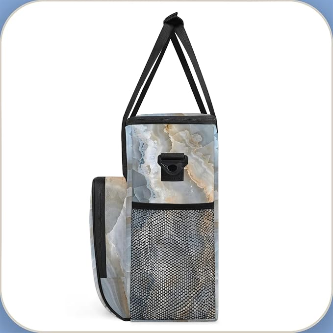 Marble Abstract White Coffee Maker Carring Bag, Large Insulated Storage - Image 4