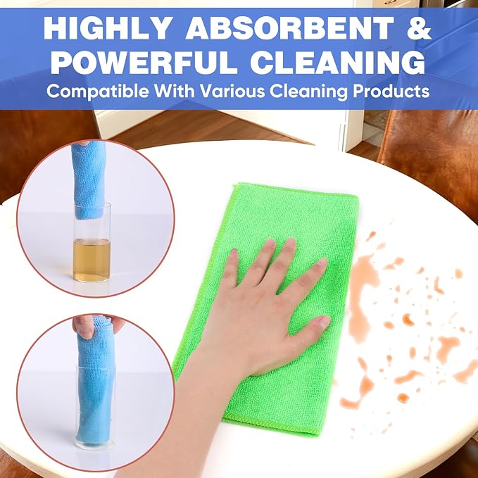 TEAWOO 10 PCS Green Microfiber Cleaning Cloths, Highly Absorbent Microfiber - Image 3