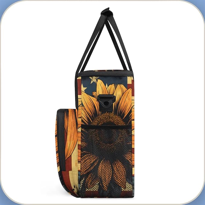 Sunflower American Flag Coffee Maker Carring Bag, Large Insulated Storage - Image 4