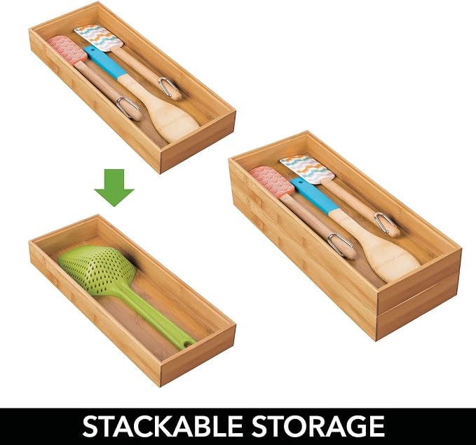 mDesign Wooden Bamboo Drawer Organizer - Image 5