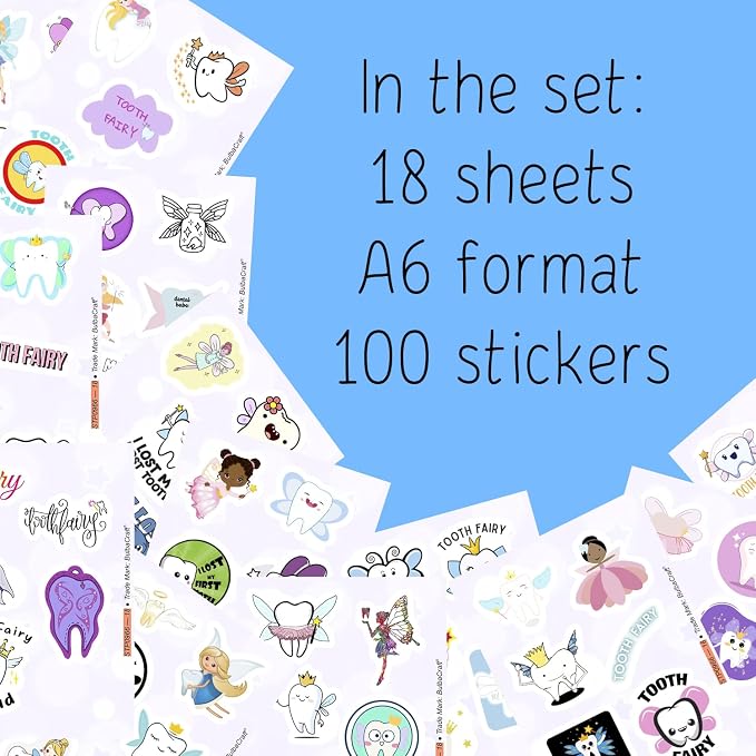 100Pcs Tooth Fairy Stickers for Water Bottle and Laptop - Image 2