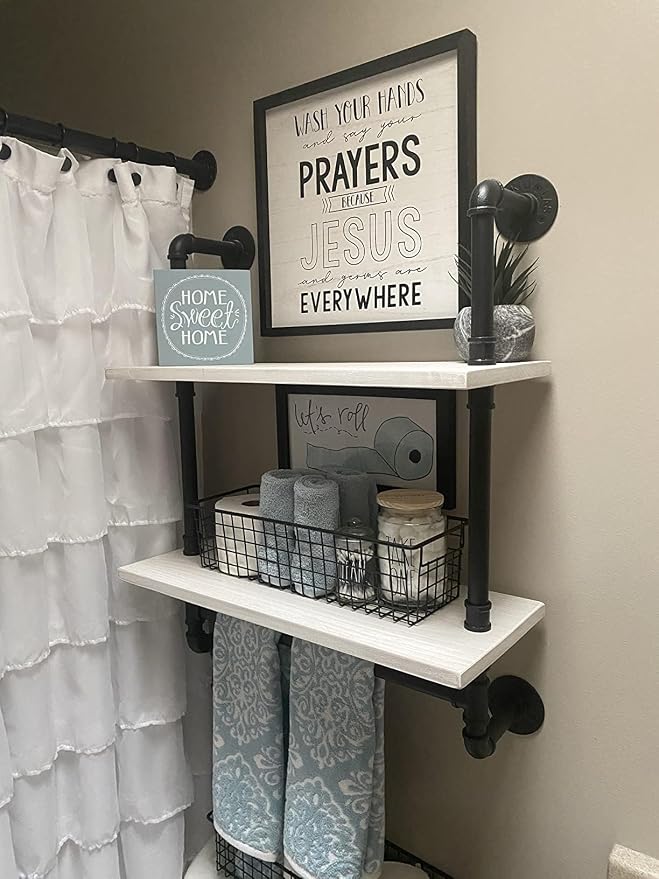 ROGMARS White Floating Shelves for Wall Bathroom 24 Inch, Industrial Pipe - Image 3