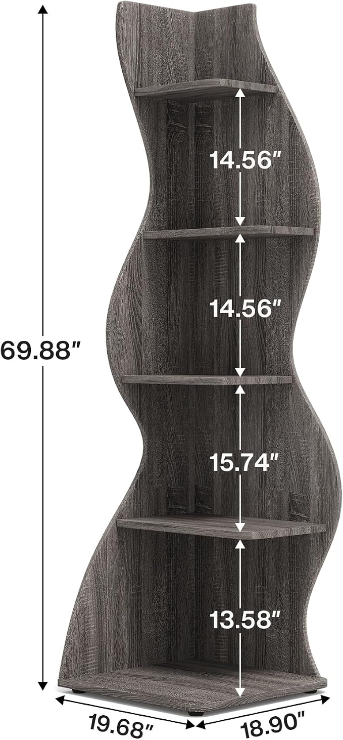 Tribesigns Corner Shelf, Modern 5-Tier Wall Corner Bookshelf, Stylish Corner - Image 3
