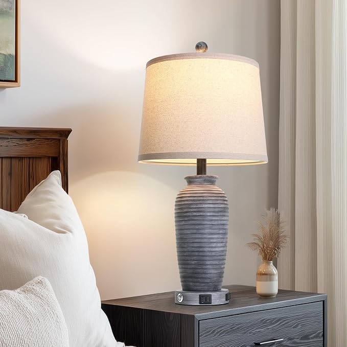 CINSARY 25" Retro Distressed Black Farmhouse Jar Table Lamps Set of 2, 3 Way - Image 4