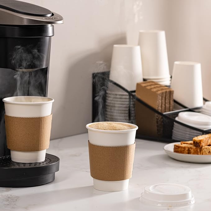 GUSTO [50 Sets - 12 oz. Disposable White Coffee Cups - To Go Paper Hot Cups - Image 6
