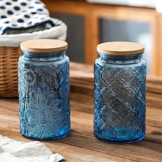 ANSQU Set of 2 Vintage Glass Jars, 34oz Candy Jars - Image 4