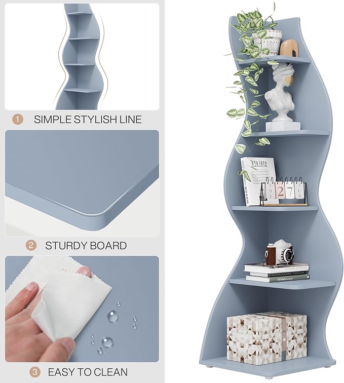 Tribesigns Corner Shelf, Modern 5-Tier Wall Corner Bookshelf, Stylish Corner - Image 8
