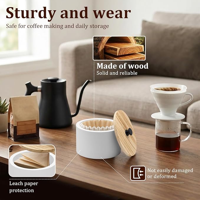 Coffee Filter Holder, Wooden Large Capacity Rustic Coffee Filter Storage Case - Image 3