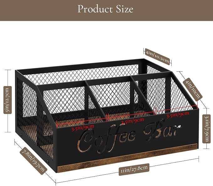 Coffee Station Organizer, Rustic Brown Wooden Countertop Coffee Bar Accessories - Image 2