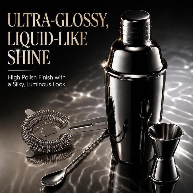 Black Cocktail Shaker Set, Premium 18/8 Stainless Steel Mixology Bartender Kit - Image 4