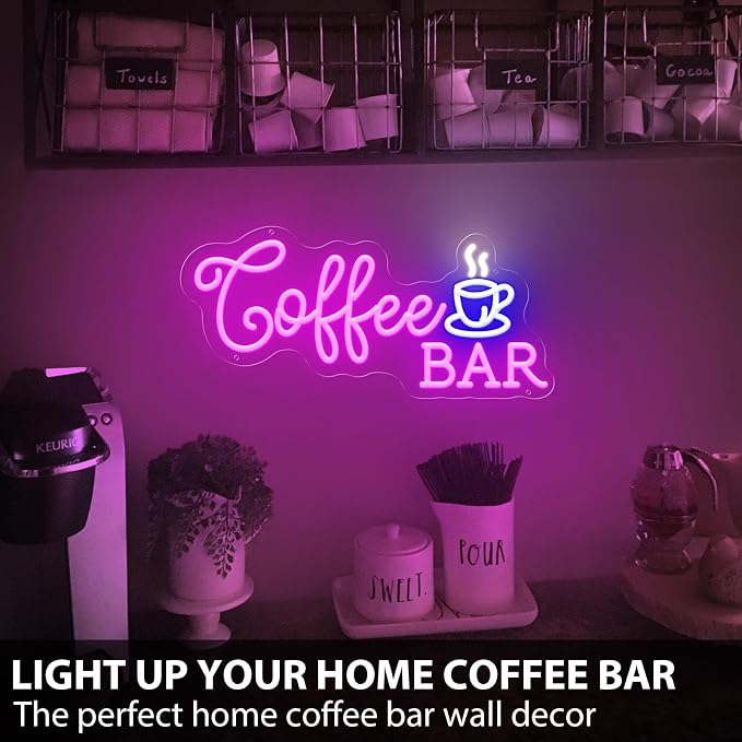 Coffee Bar Neon Sign, Dimmable Pink Blue Coffee LED Sign, 5V USB Powered Cafe - Image 3