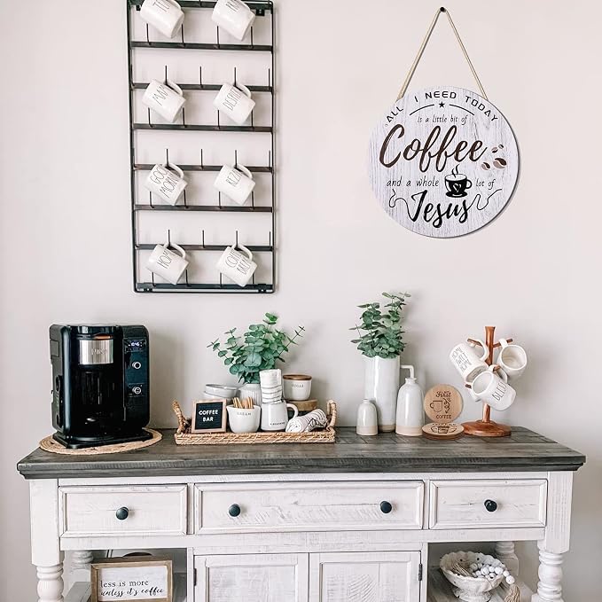 HMASYO Rustic Wood Coffee Bar Sign, 'A Little Coffee & Jesus', - Image 3
