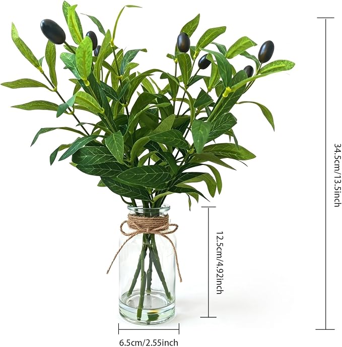 Artificial Olive Branches in Glass Vase - Image 6