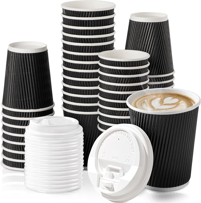 Fit Meal Prep 100 Pack 12 oz Black Disposable Coffee Cups by FMPBRANDS